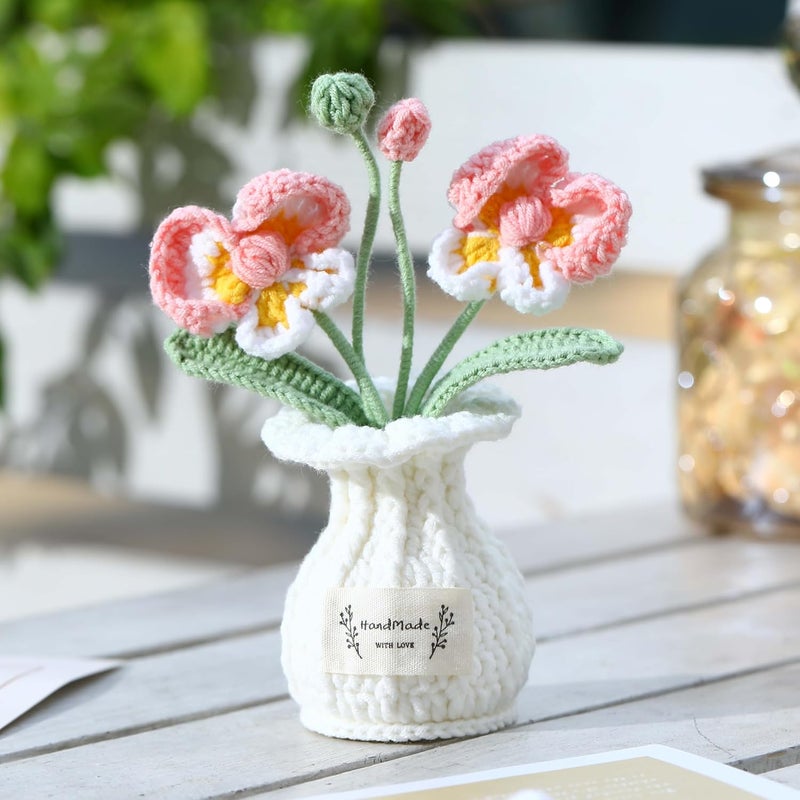 YOOJEE Crochet Flower Pot Pink Phalaenopsis Valentines Day Crochet Gift for Him Her Boyfriend Girlfriend Women Sister Mom Teacher Couples Wife Husband Friends Coworker Handmade Plant Cute Desk Decor - Image 4